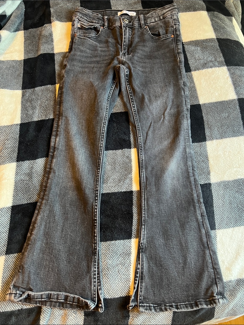 Zara Black / Gray Flare Jeans — girls size 10 adjustable waist